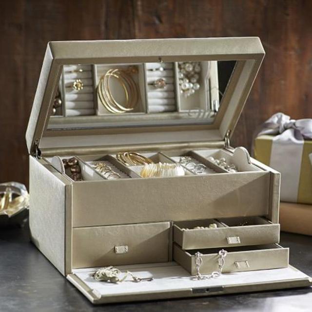 McKenna Leather Jewelry Box, Large, Gold