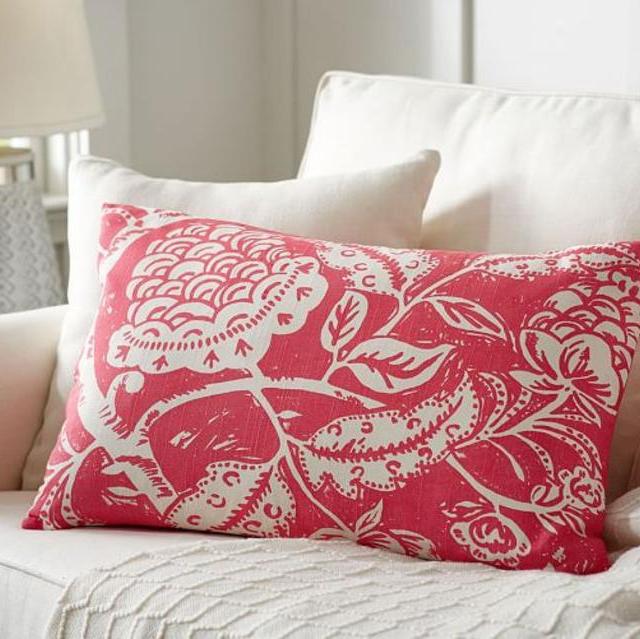 Sofia Print Lumbar Pillow, 16 x 26", Pink