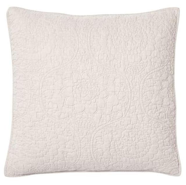 Belgian Flax Linen Floral Stitch Sham, Euro, Natural