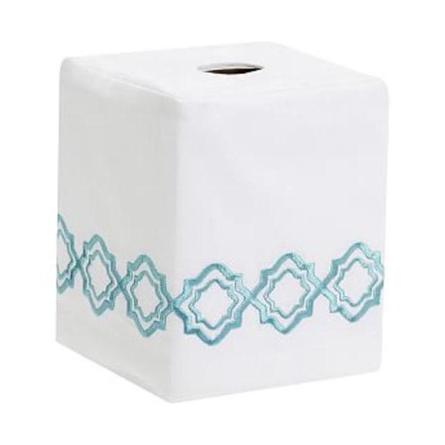 Liza Embroidered Tissue Box Cover, Aqua Blue