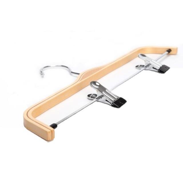 J.S. Hanger Light Wooden Hangers, Sturdy Wood Pants/Clothes Hangers, Polished Hooks and Clips, 5-Pack