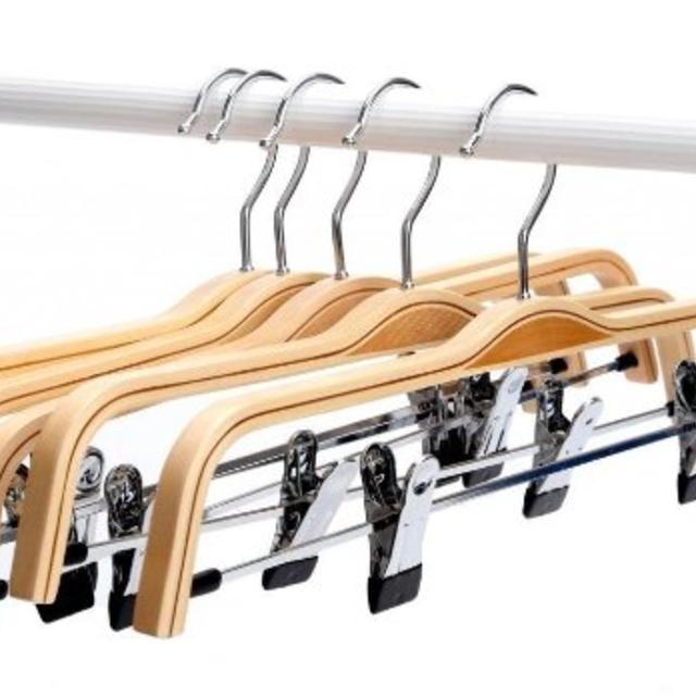 J.S. Hanger Light Wooden Hangers, Sturdy Wood Pants/Clothes Hangers, Polished Hooks and Clips, 5-Pack, Natural Finished