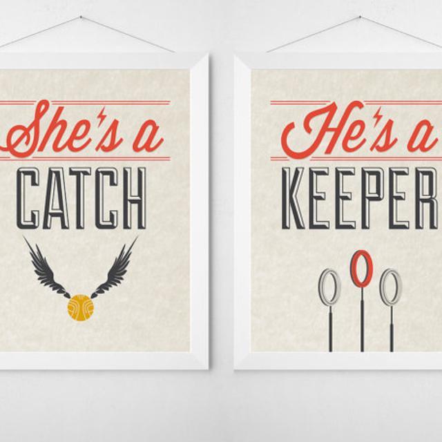 Harry Potter 2 piece print set - typography love valentines day wedding couple anniversary home wall decor modern minimal art catch keeper