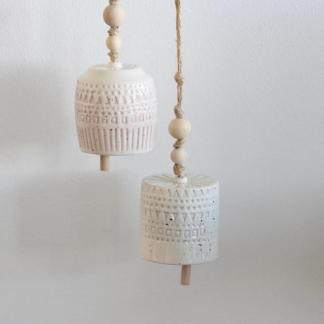 Harmony Stoneware Debossed Bells - Set of 2