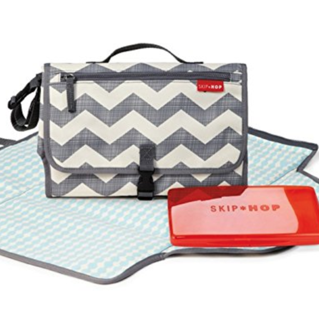 Skip Hop Baby Pronto Portable Changing Station with Cushioned Changing Mat and Wipes Case, 3 Pockets, Chevron