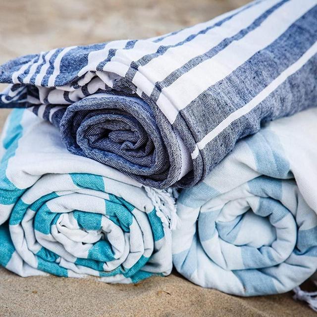 Batini Bay Turkish Beach Kikoy Towel Lined with Terry Cloth -100% Cotton fouta Yoga Pilates Bath (Slate)