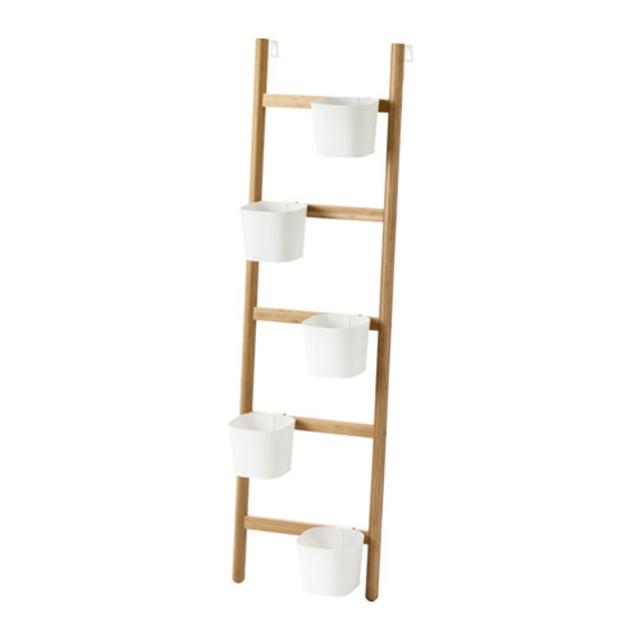 SATSUMAS Plant stand with 5 plant pots, bamboo, white