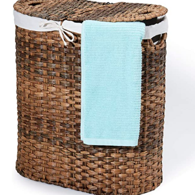Seville Classics Premium Hand Woven Portable Laundry Bin Basket with Built-in Handles, Household Storage for Clothes, Linens, Sheets, Toys, Mocha Brown, Oval Hamper