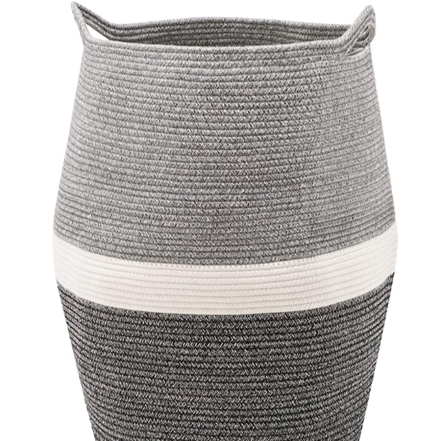 Cotton Rope Laundry Hamper by YOUDENOVA, 105L - Woven Collapsible Laundry Basket - Clothes Storage Basket for Blankets, Laundry Room Organizing, Bedroom Storage, Clothes Hamper – Dark Grey