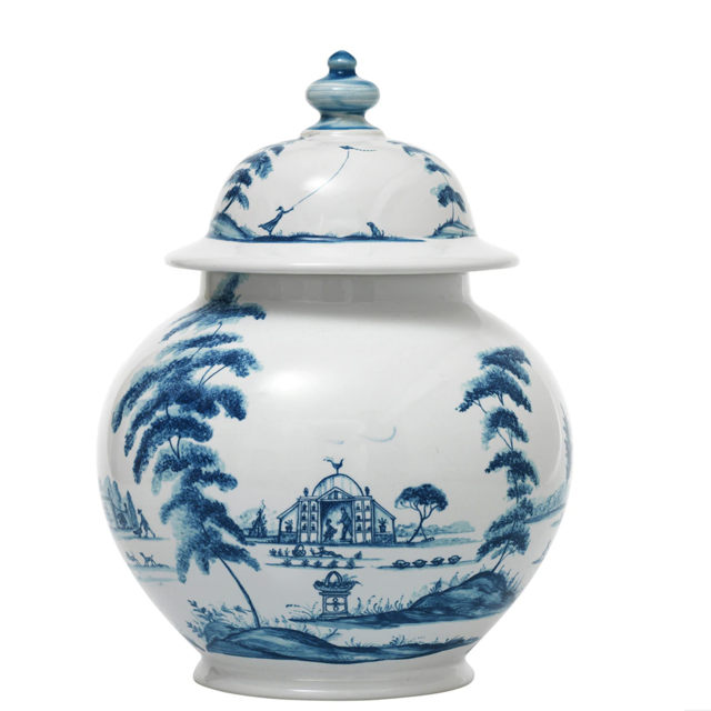 Country Estate Delft Blue 10" Lidded Ginger Jar Garden Follies