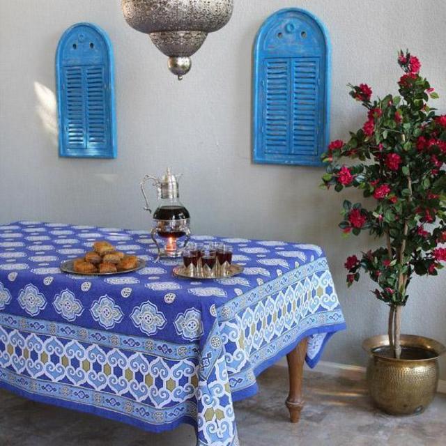 Casablanca Blues ~ Moroccan Theme Style Quatrefoil Tablecloth