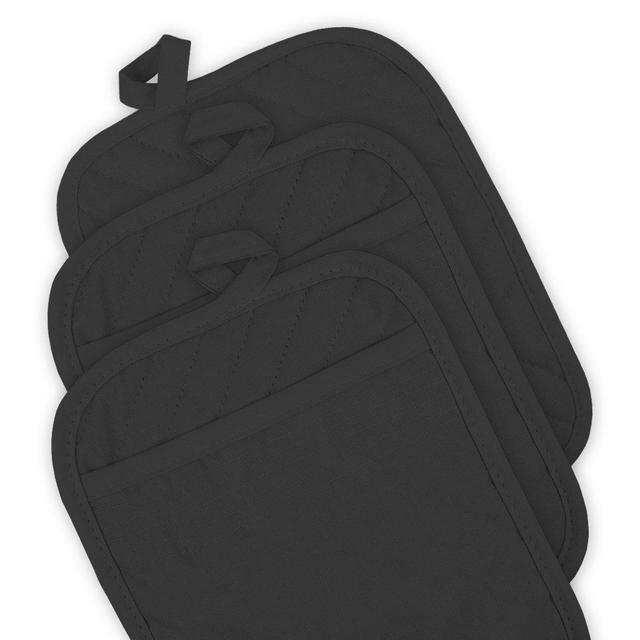 DII 100% Cotton, Machine Washable, Heat Resistant, Quilted Pocket Potholder for Cooking and Baking, 8 x 8", Set of 3, Tango Red
