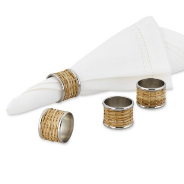 Wicker & Metal Napkin Rings, Set of 4