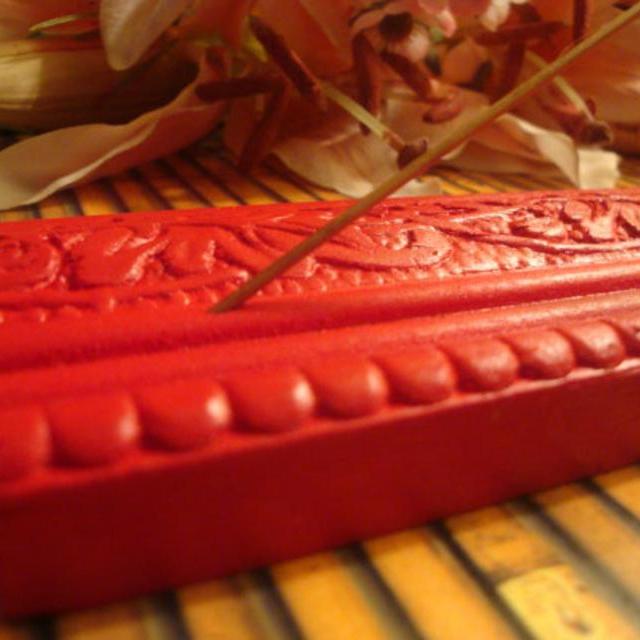 Elegant Thick Wooden Incense Holder/Ash Catcher - Cherry Red Finish