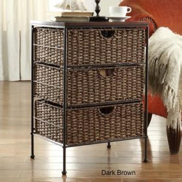 Wicker Storage Side End Table Nightstand 3 Drawer Chest Home Furniture Accent