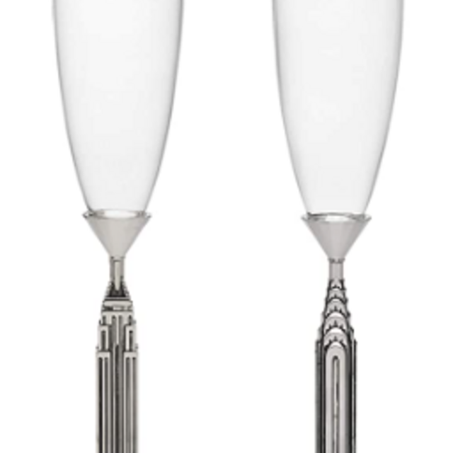 Godinger Chrysler Empire State Building Champagne Flute Glass Set Wine Cocktail Barware