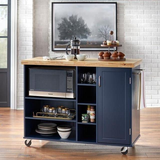 Rolling Galvin Microwave Storage Cart - Navy