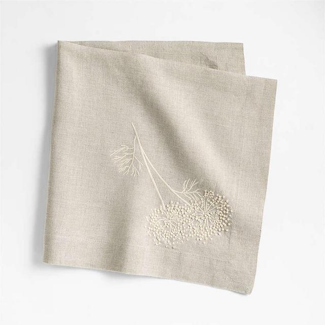 6 Marin Embroidered Dill Flower Warm Natural EUROPEAN FLAX ™-Certified Linen Dinner