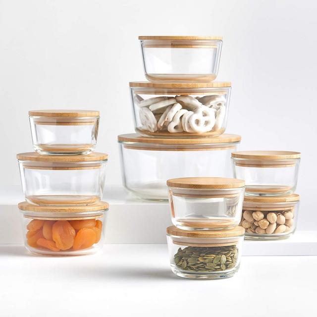 20-Piece Round Glass Containers with Bamboo Lids SetCarousel showing item 1 through 1 of 8 Exclusive 20-Piece Round Glass Containers with Bamboo Lids Set