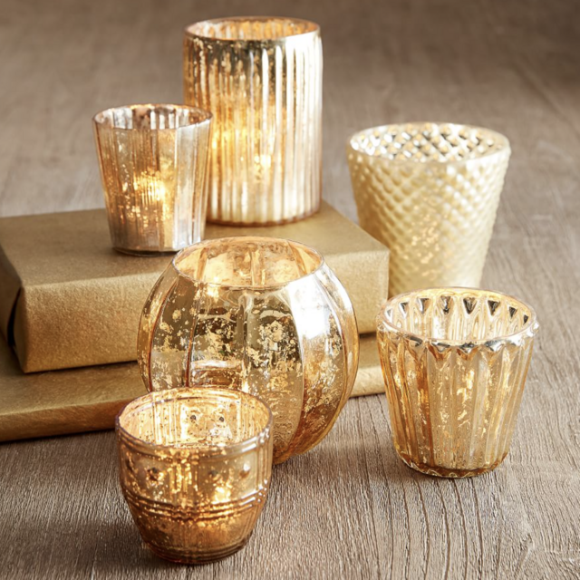 Eclectic Mercury Votive Holders, Gold - Set Of 6
