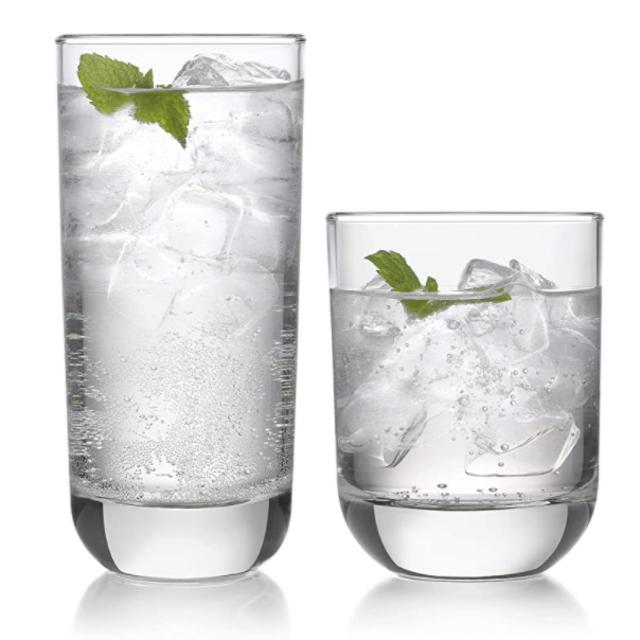 Libbey Polaris 16-Piece Tumbler and Rocks Glass Set, Clear