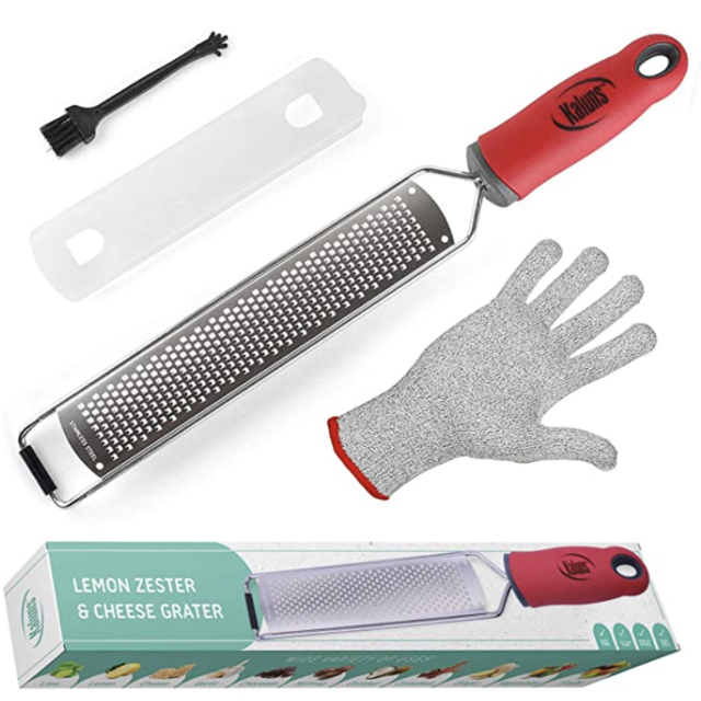 Kaluns Lemon Zester, Cheese Grater With Handle, Razor Sharp Stainless Steel Blade, Chocolate, Garlic, Fruits, Vegetables, Nutmeg, Citrus, Dishwasher Safe