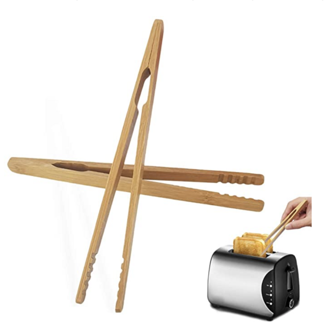 IronBuddy 2 Pack Toast Tongs Bamboo Tongs for Cooking Toast Bread Pickles Tea Bamboo Kitchen Tongs (7 Inch)