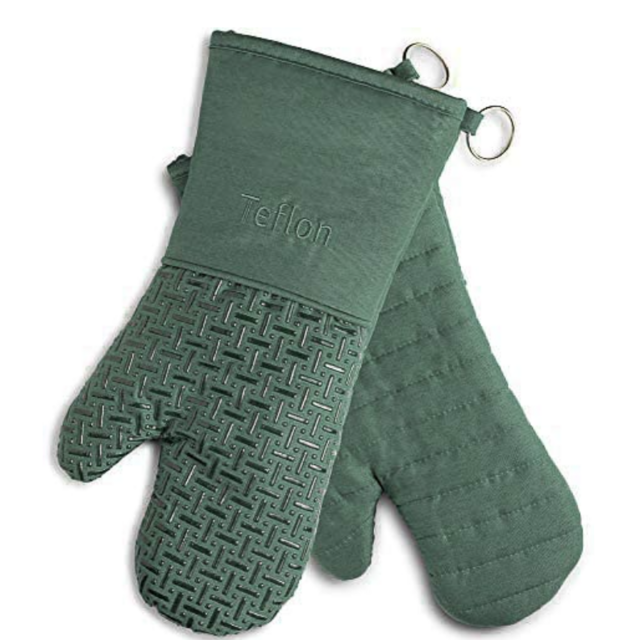 XLNT Extra Long Oven Mitts (Green) | Teflon Heat Resistant, Water Repellent Kitchen Gloves for Oven Cooking, Grill & BBQ | Non Slip Silicone Gloves with Eco Elite Coating, Cotton Lining & Hanging Loop