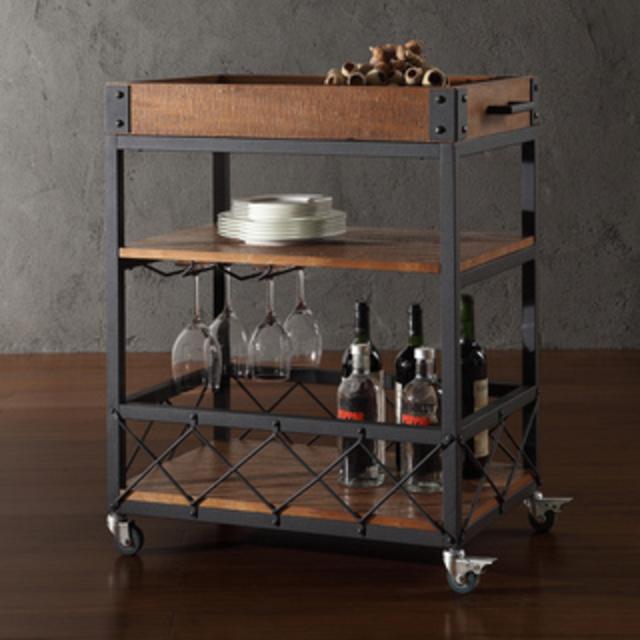 TRIBECCA HOME Myra Rustic Mobile Kitchen Bar Serving Wine Cart
