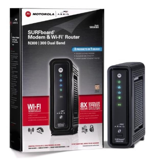 ARRIS SURFboard SBG6580 DOCSIS 3.0 Cable Modem/ Wi-Fi N Router - Retail Packaging - Black