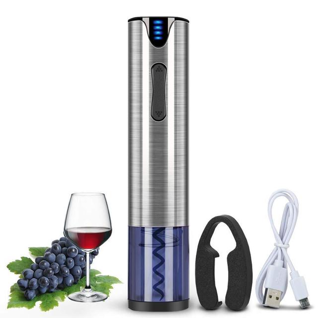 Electric Wine Opener Rechargeable Automatic Corkscrew Wine Bottle Opener with Foil Cutter & USB Charging Cable Stainless Steel