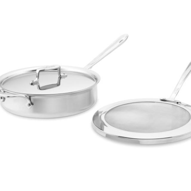 All-Clad d5 Brushed Stainless-Steel Deep Sauté Pan with Splatter Screen, 4-Qt.
