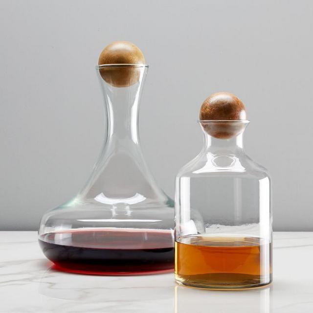 Glass Decanter with Wood Stoppers, Whiskey Bottle