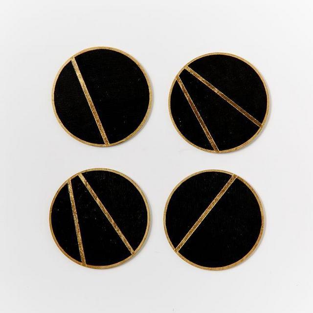 The Vintage Vogue Linea Coasters (Set of 4), Black + Gold