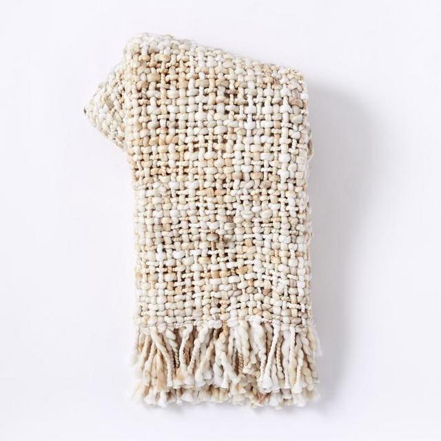 Marled Basketweave Throw, Stone White