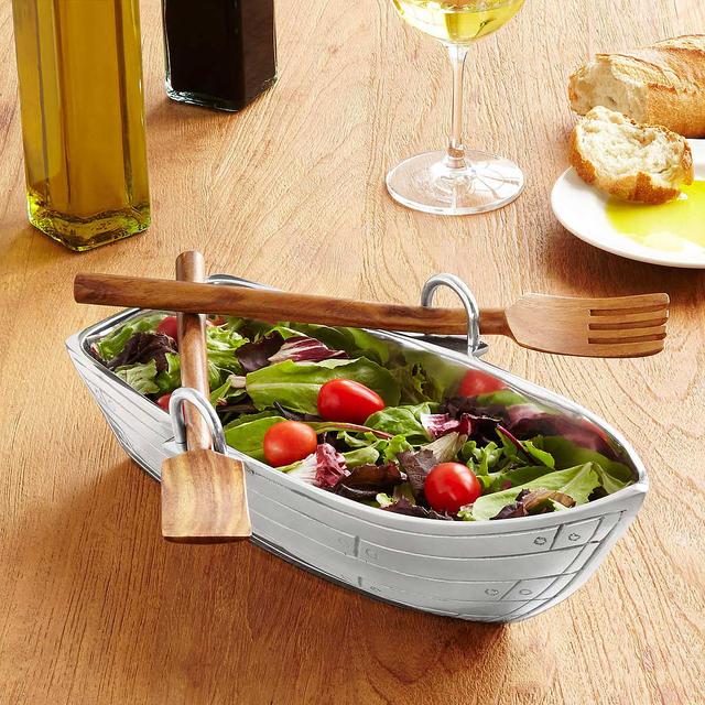 Row Boat Serving Bowl with Wood Serving Utensils