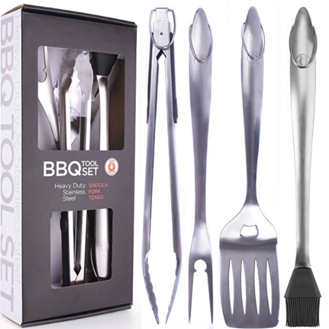 Alpha Grillers Heavy Duty BBQ Grilling Tools Set. Extra Thick Stainless Steel Spatula, Fork, Basting Brush & Tongs. Gift Box Package. Best for Barbecue & Grill. 18 Inch Utensils Turner Accessories