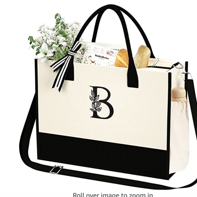 Monogram Tote Bags for Women, Floral Initial Canvas Bag with Side Pockets and Shoulder Strap, Personalized Mom Grandma Nurse Womens Gifts, Embroidered Birthday Gifts for Friends Travel Tote Letter B