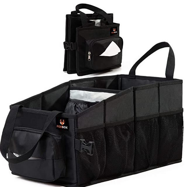 Tuff Viking Convertible Large Trunk Organizer with Built-in Insulated Leakproof Cooler Bag - 3 Compartments, Easy to Clean (4-in-1, Black)
