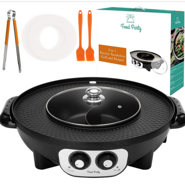 Food Party 2 in 1 Electric Smokeless Grill and Hot Pot