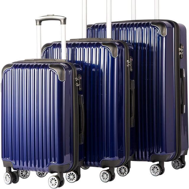 Coolife Luggage Expandable 3 Piece Sets PC+ABS Spinner Suitcase 20 inch 24 inch 28 inch (navy)