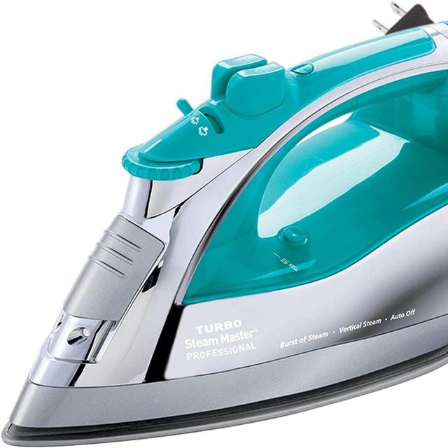Sunbeam Steammaster Steam Iron | 1400 Watt Large Anti-Drip Nonstick Stainless Steel Iron with Steam Control and Retractable Cord, Chrome/Teal