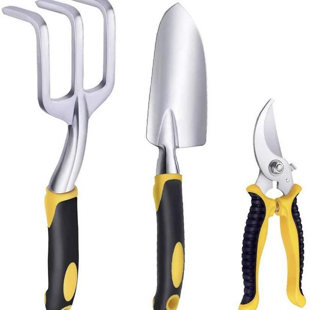 MATTE Garden Tool Set 3 Piece Aluminum Heavy Duty Gardening Tools with Ergonomic Design Handles with Hanging Hole -Trowel, Cultivator, Pruning Shear