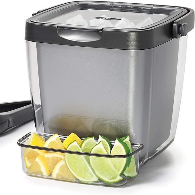 OXO 11169200 Good Grips Double Wall Ice Bucket with Tongs and Garnish Tray, Gray