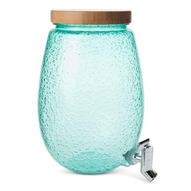Product description page - Plastic 6.85L Beverage Dispenser Blue with Wood Lid