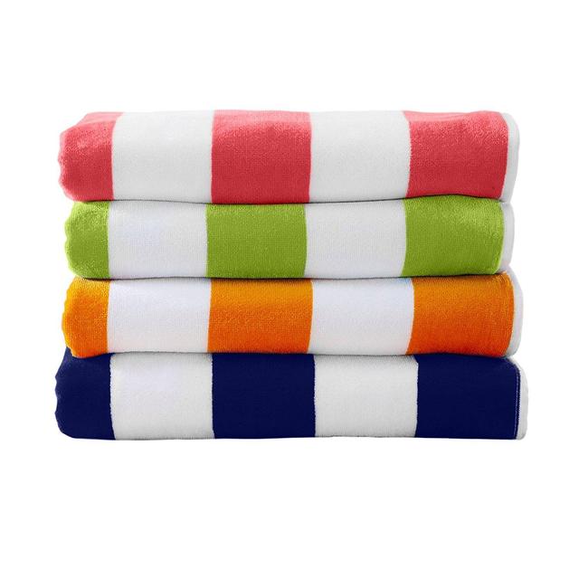 Multicolor 4-Pack Cabana Stripe Velour Beach Towel