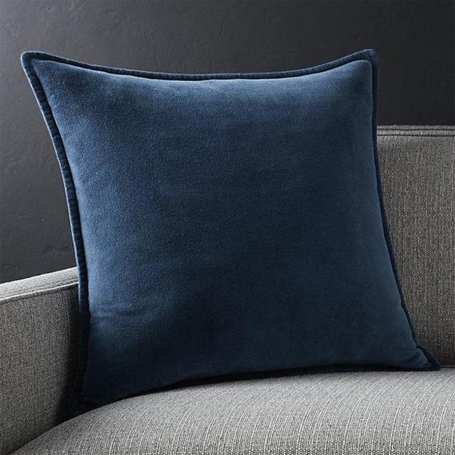 Brenner Indigo Blue 20" Velvet Pillow with Feather-Down Insert.