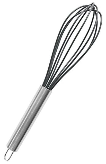StarPack Premium Silicone Whisk with Heat Resistant Non-Stick Silicone + Bonus 101 Cooking Tips (Gray Black)