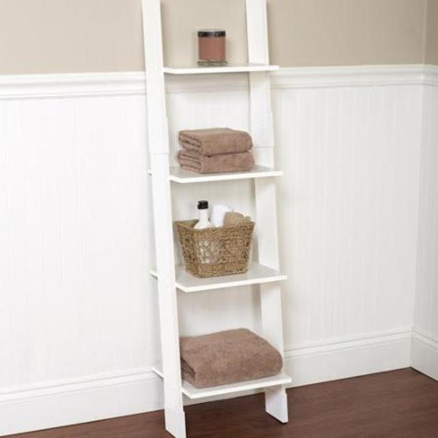 Hawthorne Bathroom Wood Ladder Linen Tower, White