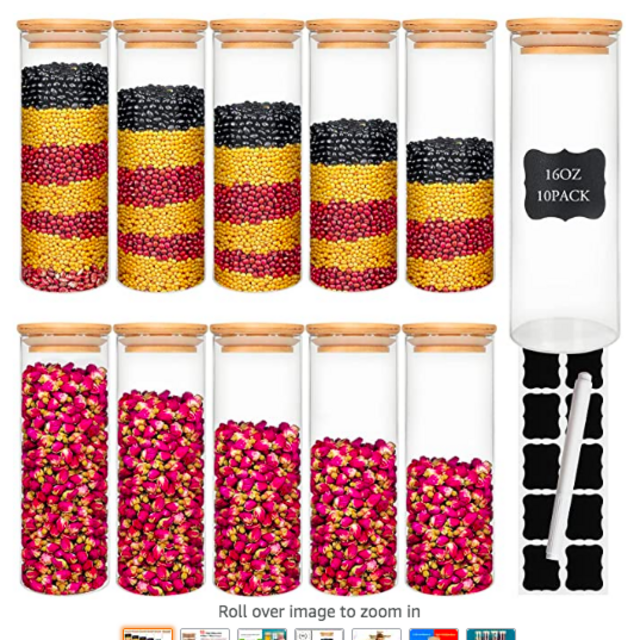 Glass Food Storage Containers with Bamboo Lid 16oz (10pcs)